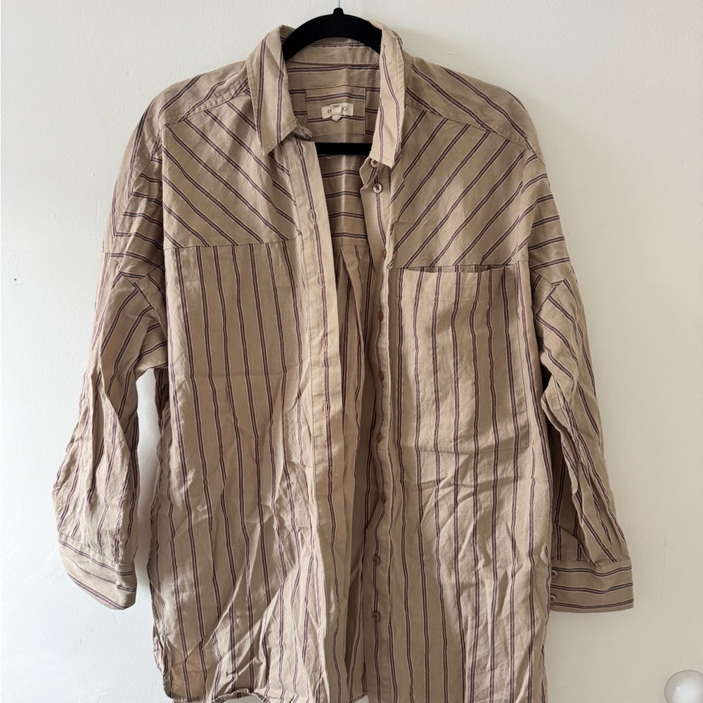 Anthropologie Pilco Tan Striped Boyfriend Shirt